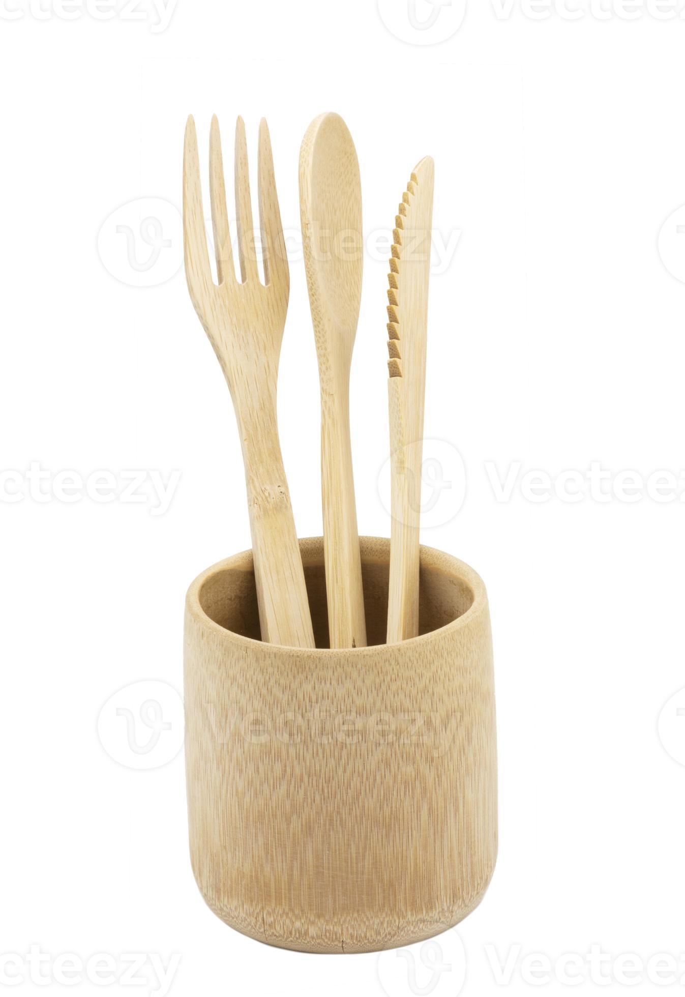 couverts en bois de bambou, fourchette jetable, cuillère, couteau