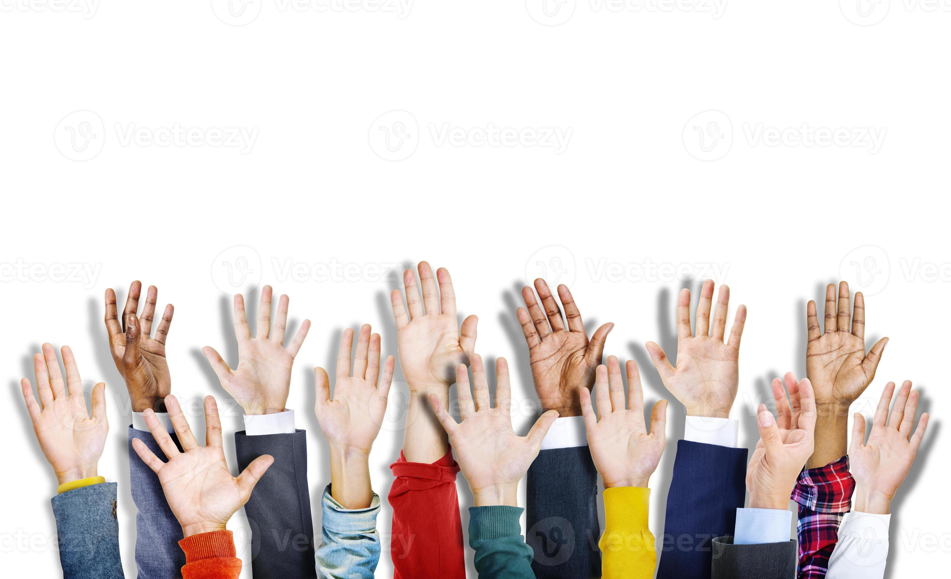 groupe, multiethnique, divers, coloré, mains, élevé photo