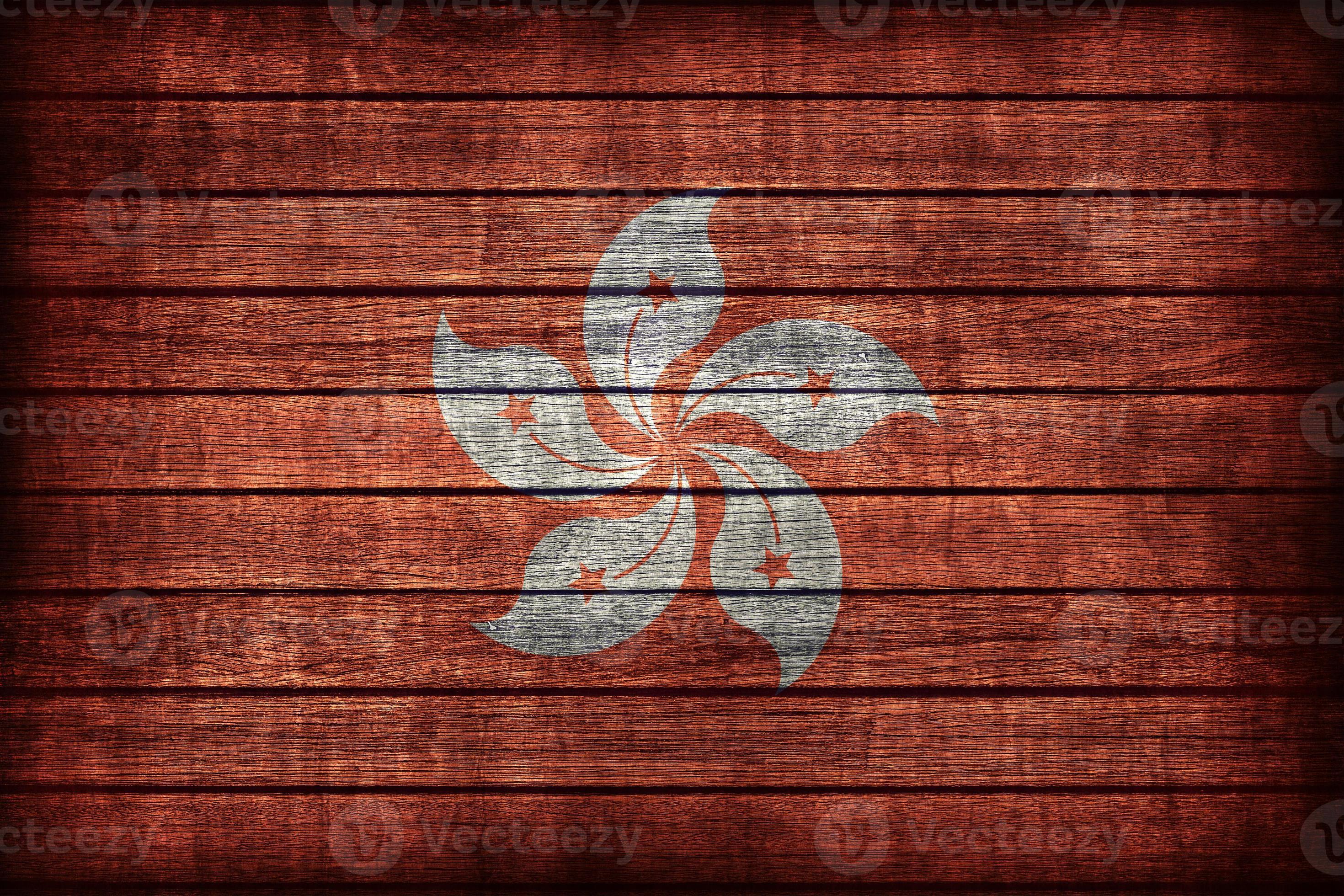 Modèle de drapeau de Hong Kong sur la texture de la planche de bois photo