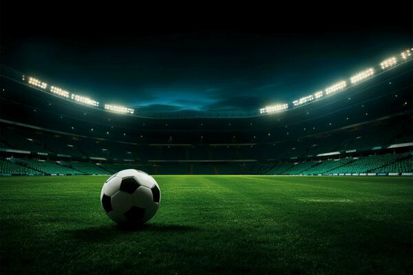 Terrain De Football Baigné Par La Lueur Des Puissants Projecteurs