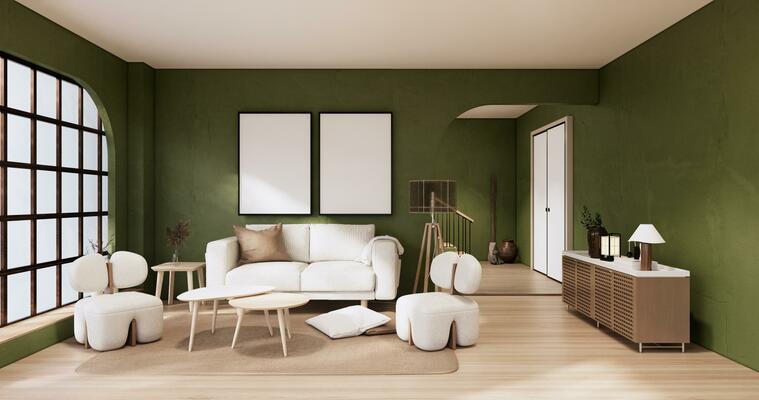 moderne confortable vivant pièce avec monochrome sauge vert mur  contemporain intérieur conception avec branché mur Couleur table maison les  plantes et chaise. ai généré 23378981 Photo de stock chez Vecteezy