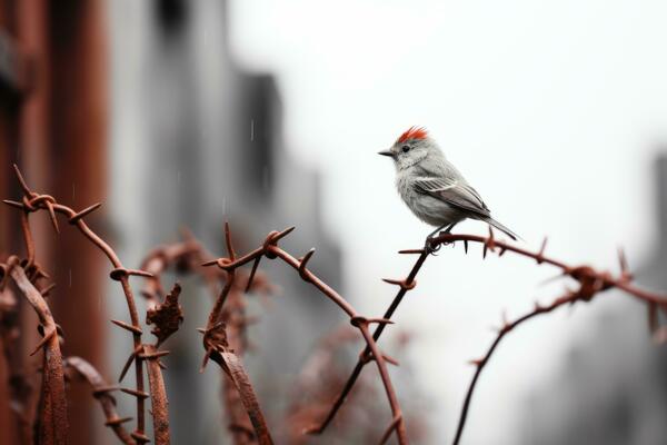 une petit oiseau est perché sur Haut de une rouillé clôture génératif ai  32091225 Photo de stock chez Vecteezy