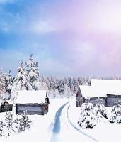 le village dans la forêt d'hiver photo