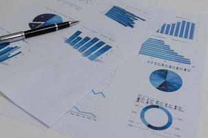 documents d'affaires graphique et graphique statistique financière avec stylo.diagramme de rapport de paperasserie investissement et analyse information comptabilité concept de plan marketing. photo