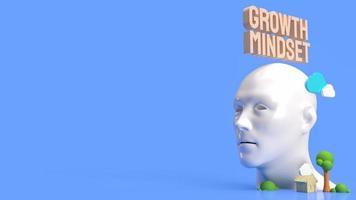 la tête et le texte en bois pour le concept de mentalité de croissance rendu 3d photo