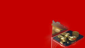 l'or chinois et la tablette sur fond rouge pour le rendu 3d du concept d'entreprise photo