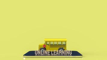 le bus scolaire et la tablette pour l'apprentissage en ligne ou le rendu 3d du concept d'apprentissage en ligne. photo