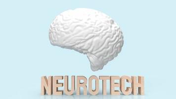 le cerveau blanc et le texte en bois neueotech pour le rendu 3d de science ou de concept médical photo