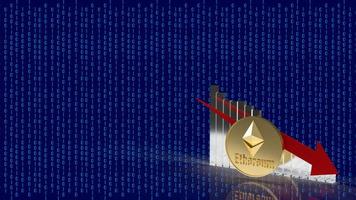 la pièce de monnaie ethereum et le graphique flèche rouge graphique sur fond numérique rendu 3d photo