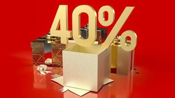 le pourcentage d'or et les coffrets cadeaux sur fond rouge pour la promotion de la vente contenu commercial rendu 3d photo