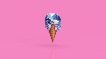 le concept de fonte de la crème glacée à la terre pour le rendu 3d vermifuge mondial photo