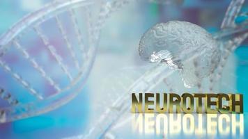 le cerveau de cristal et le texte d'or neueotech pour le rendu 3d de concept scientifique ou médical photo