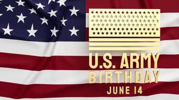 texte d'anniversaire de l'armée américaine d'or et drapeau de l'étape unie de l'amérique pour le rendu 3d du concept de vacances photo