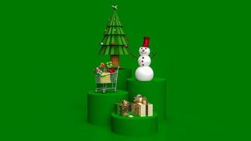 l'arbre de noël et le bonhomme de neige sur la tonalité de couleur verte pour le rendu 3d de concept de vacances ou d'affaires photo