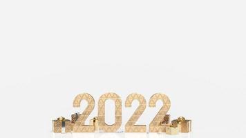le nombre d'or 2022 et boîte-cadeau sur fond blanc pour le nouvel an ou le rendu 3d du concept d'entreprise