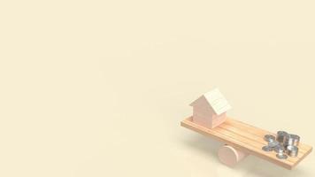 les pièces d'argent de l'équilibre de la maison en bois pour la propriété ou le concept d'entreprise rendu 3d photo