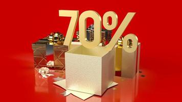 le pourcentage d'or et les coffrets cadeaux sur fond rouge pour la promotion de la vente contenu commercial rendu 3d photo