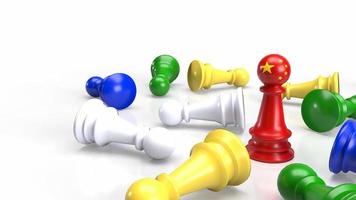 les échecs chinois rouges et les échecs multicolores sur fond blanc pour le rendu 3d du concept d'entreprise photo