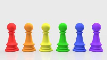 le jeu d'échecs multicolore pour le rendu 3d du concept lgbt photo