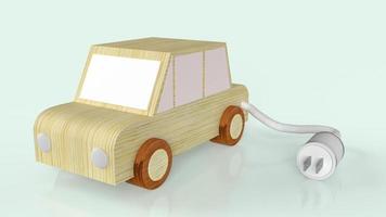 la voiture en bois et les prises de courant alternatif pour la voiture électrique ou le contenu de la voiture ev rendu 3d photo