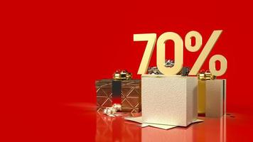 le pourcentage d'or et les coffrets cadeaux sur fond rouge pour la promotion de la vente contenu commercial rendu 3d photo