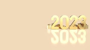 le nombre d'or 2023 et le coffret cadeau pour la célébration ou le concept de bonne année rendu 3d photo