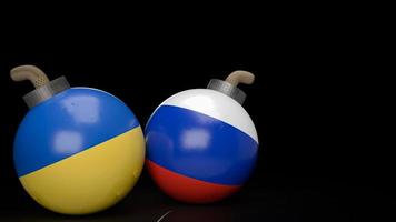 le drapeau de l'ukraine et de la russie à la bombe pour le rendu 3d du concept d'entreprise ou de guerre photo