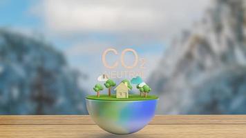 la maison en bois de terre et l'arbre pour le co2 nature ou eco concept rendu 3d photo