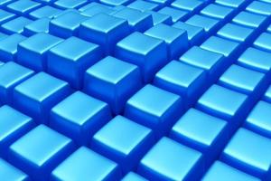cubes bleus volumétriques d'illustration 3d sur un fond monophonique géométrique. modèle de parallélogramme. fond de géométrie technologique photo
