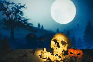 cimetière fantasmagorique avec citrouille d'halloween lueur