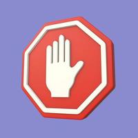 icône de panneau d'arrêt de la main 3d