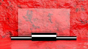 podium noir 3d avec fond de pierre rouge. rendu 3D photo
