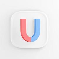 Rendu 3D d'un bouton d'icône carré blanc. aimant fer à cheval bleu et rouge isolé sur fond blanc. photo