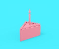 morceau de gâteau triangulaire rose avec une bougie festive sur fond bleu clair. objet design minimaliste. rendu 3d. photo