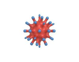 Virus bleu rouge de dessin animé minimaliste de rendu 3d sous le microscope, bactérie d'infection par le coronavirus 2019-ncov sur fond blanc. photo