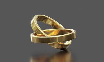bague de mariage en or isolée sur fond gris. rendu 3D photo