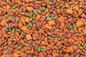 fond de nourriture sèche colorée pour animaux de compagnie. bonne alimentation pour chiens et chats. photo