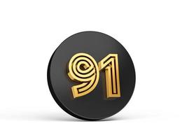 police moderne en or royal. lettre de chiffre 3d élite 91 quatre-vingt-onze sur l'icône du bouton 3d noir illustration 3d photo