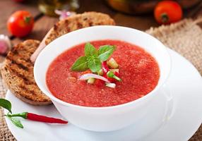 soupe de gaspacho de tomates au poivre et à l'ail. photo