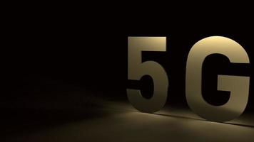 l'or 5g dans le rendu 3d sombre pour le contenu technologique. photo