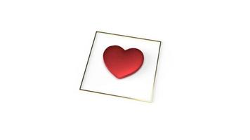 coeur rouge et cadre doré sur fond blanc rendu 3d pour le contenu de la saint-valentin. photo