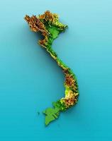 carte du vietnam carte de hauteur de couleur en relief ombré sur la mer fond bleu illustration 3d photo