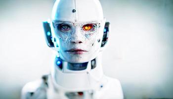 robot blanc d'intelligence artificielle avec espace de copie et fond blanc.