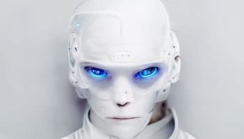 robot blanc d'intelligence artificielle avec espace de copie et fond blanc.