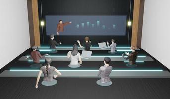 cours en ligne séminaires en ligne réunion en ligne avatars au bureau et en classe personnes dans l'illustration 3d du métaverse photo