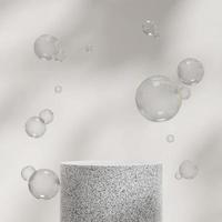 Podium de texture de granit maquette de rendu 3d en carré avec mur blanc et fond de bulle