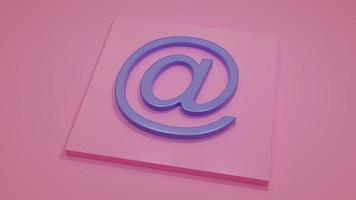Signe d'e-mail 3d sur petit piédestal, fond rose. photo