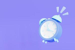 icône de réveil rétro bleu. illustration 3d simple sur fond violet. photo