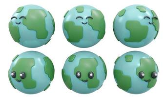 rendu 3d du personnage de l'icône du monde smiley isoler sur fond blanc concept de la journée mondiale de la terre. style de dessin animé d'illustration de rendu 3d. photo