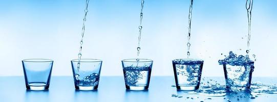 cinq verres d'eau, disposés par ordre croissant. photo